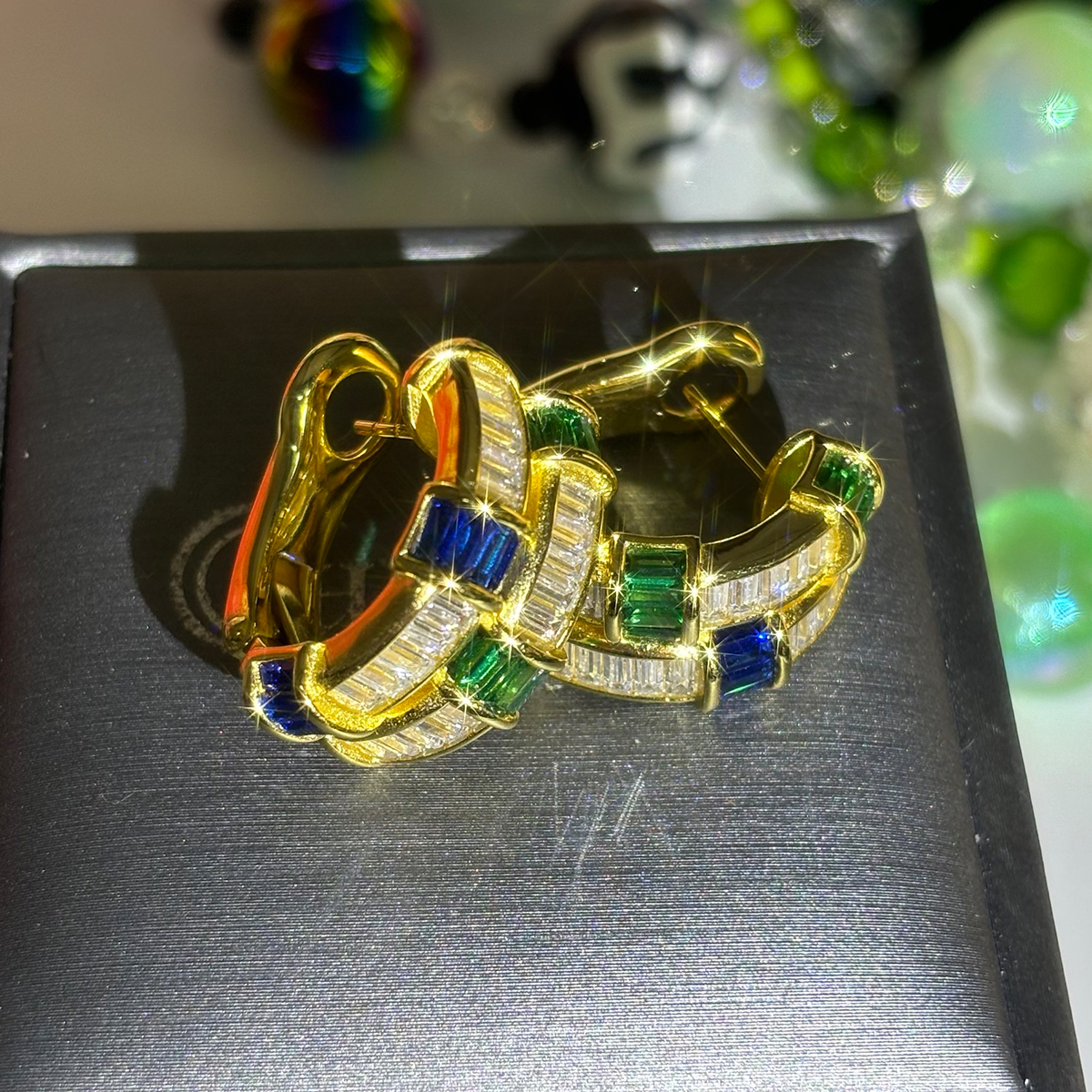 Emerald Cut Multi-color Gemstone Hoop Earrings