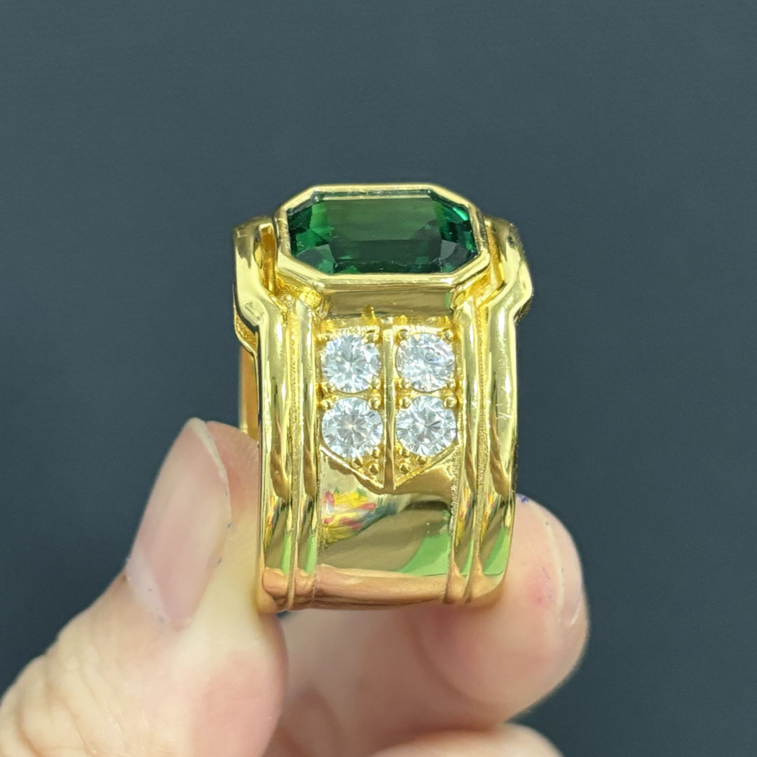 6ct Emerald Cut Emerald Sapphire Men's Engagement Ring