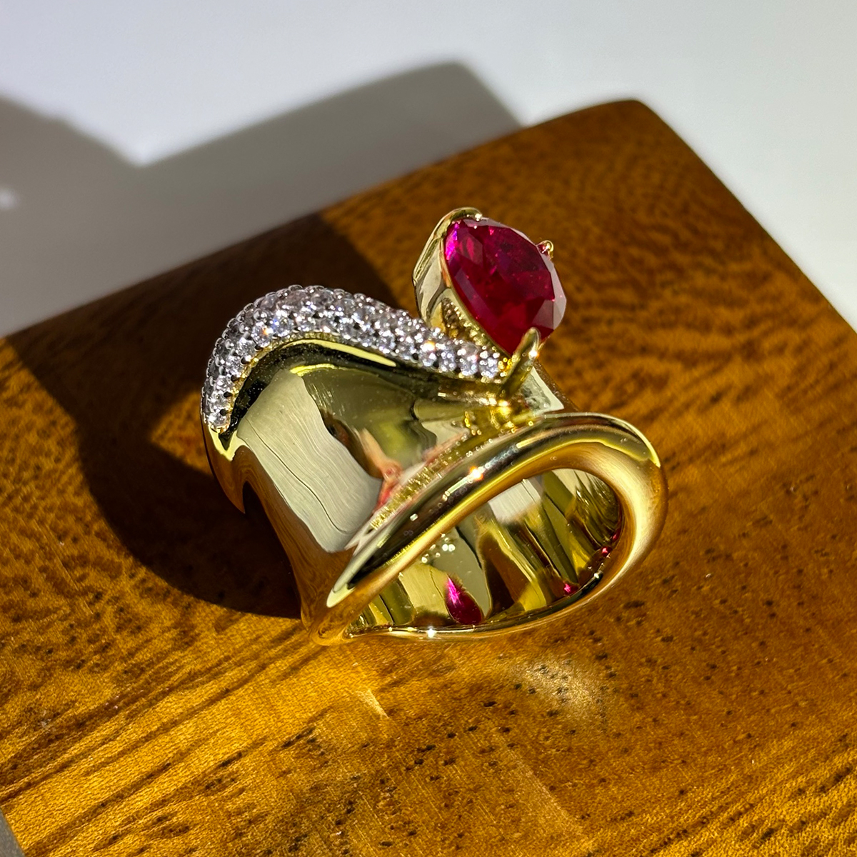 Luxury 3ct Pear Cut Ruby Sapphire Cocktail Ring