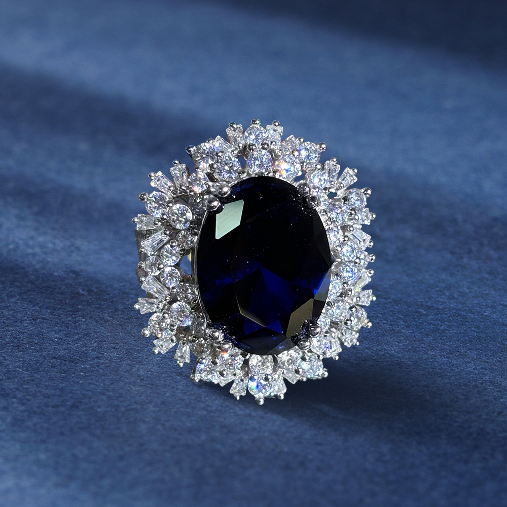 6.75ct Oval Cut Blue Sapphire Engagement Ring