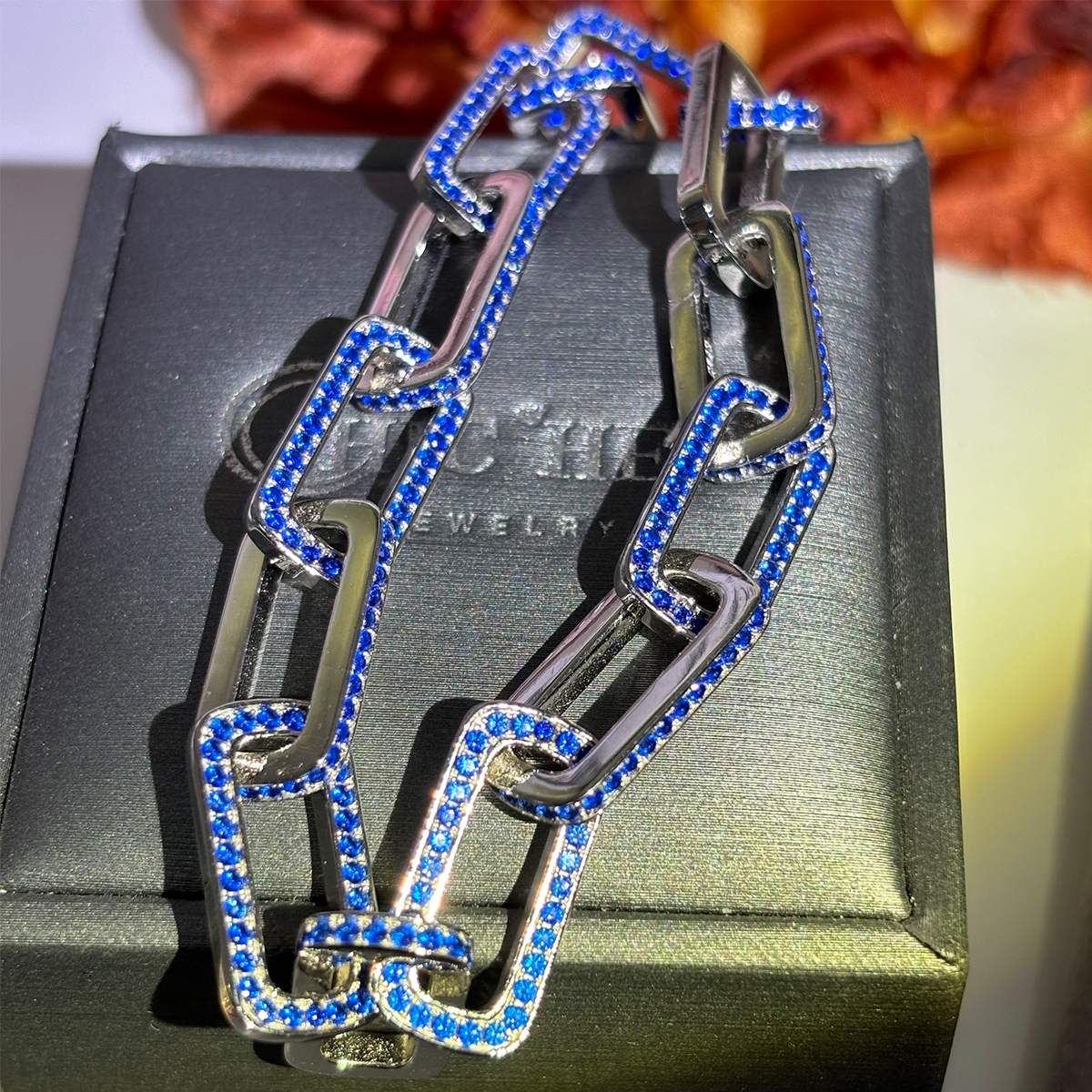 Blue Sapphire Toggle Lock Chain bracelet  