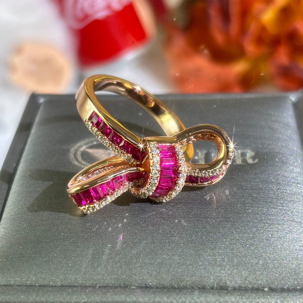 Two Tone Knot 4.15ct Ruby&White Sapphire Cocktail Ring