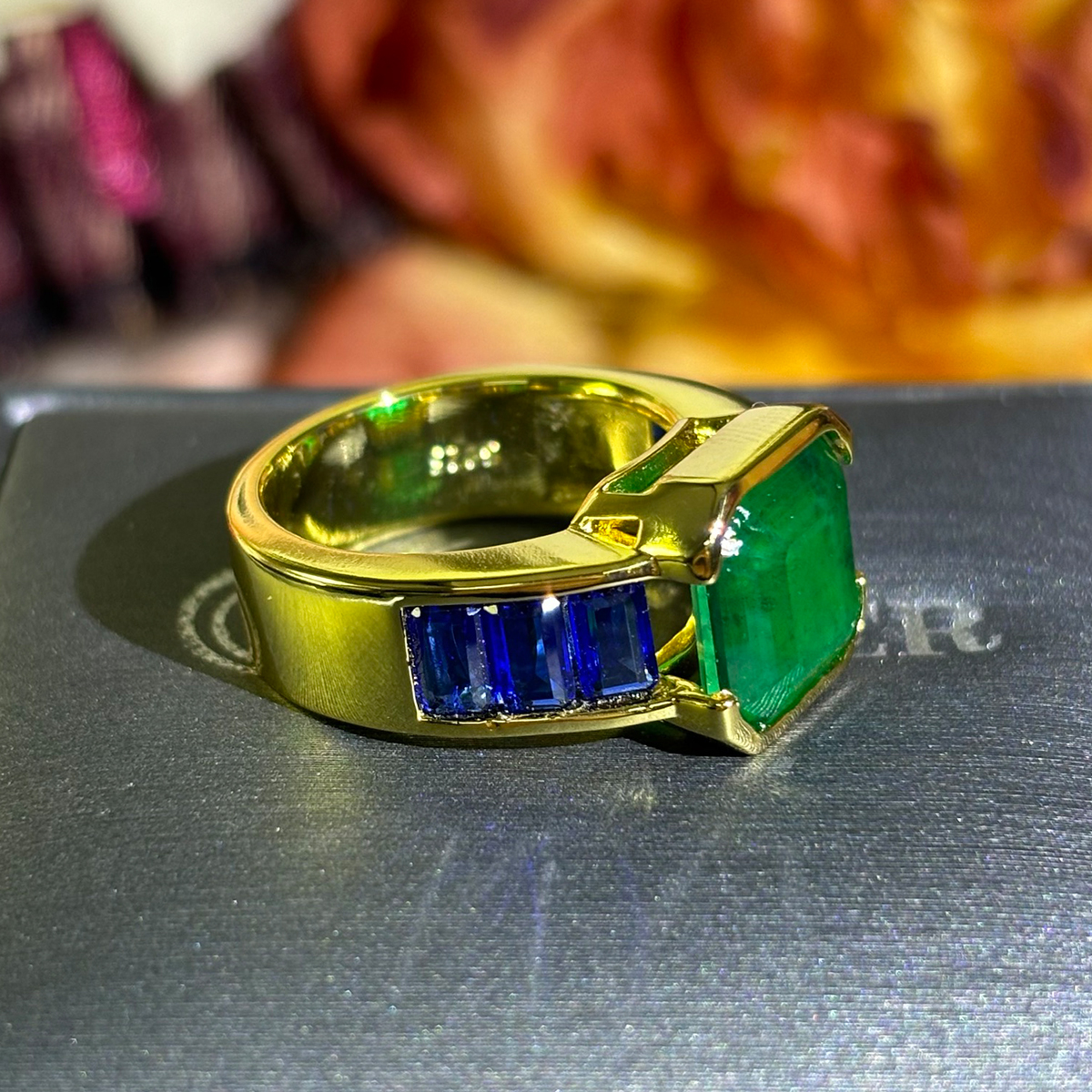 4ct Asscher Cut Emerald Ring in Sterling Silver