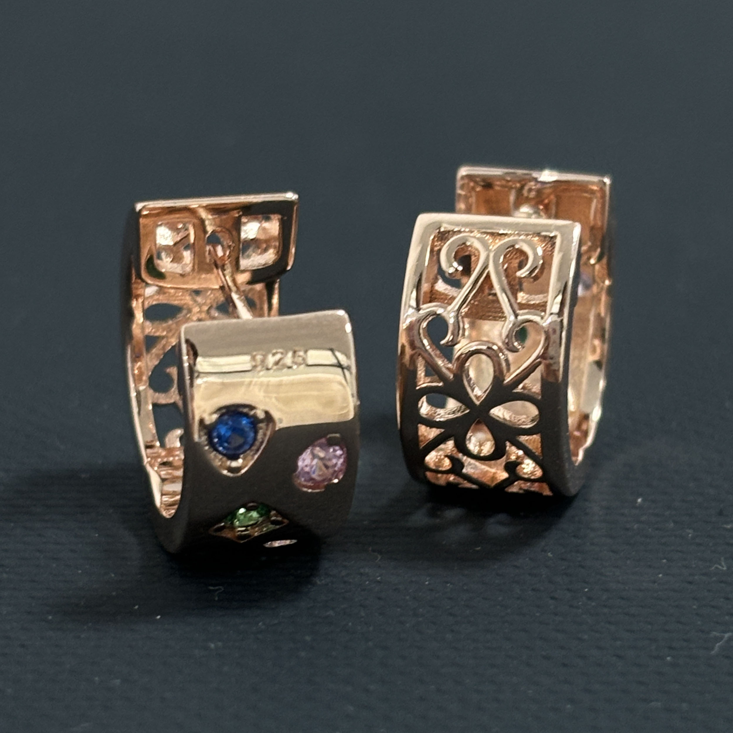 Round Cut Rainbow Sapphire Hoop Earrings