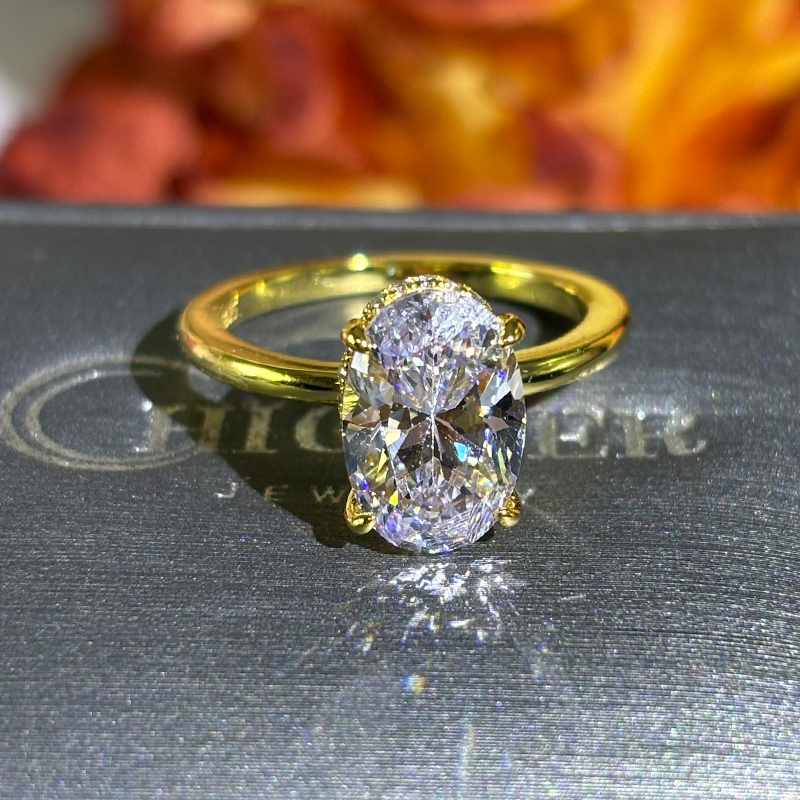 5ct Under Halo Oval Cut White Sapphire Engagement Ring