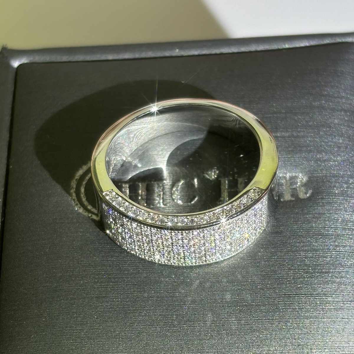 Pave Setting 1.3ct Round Cut White Sapphire Men's Wedding Band