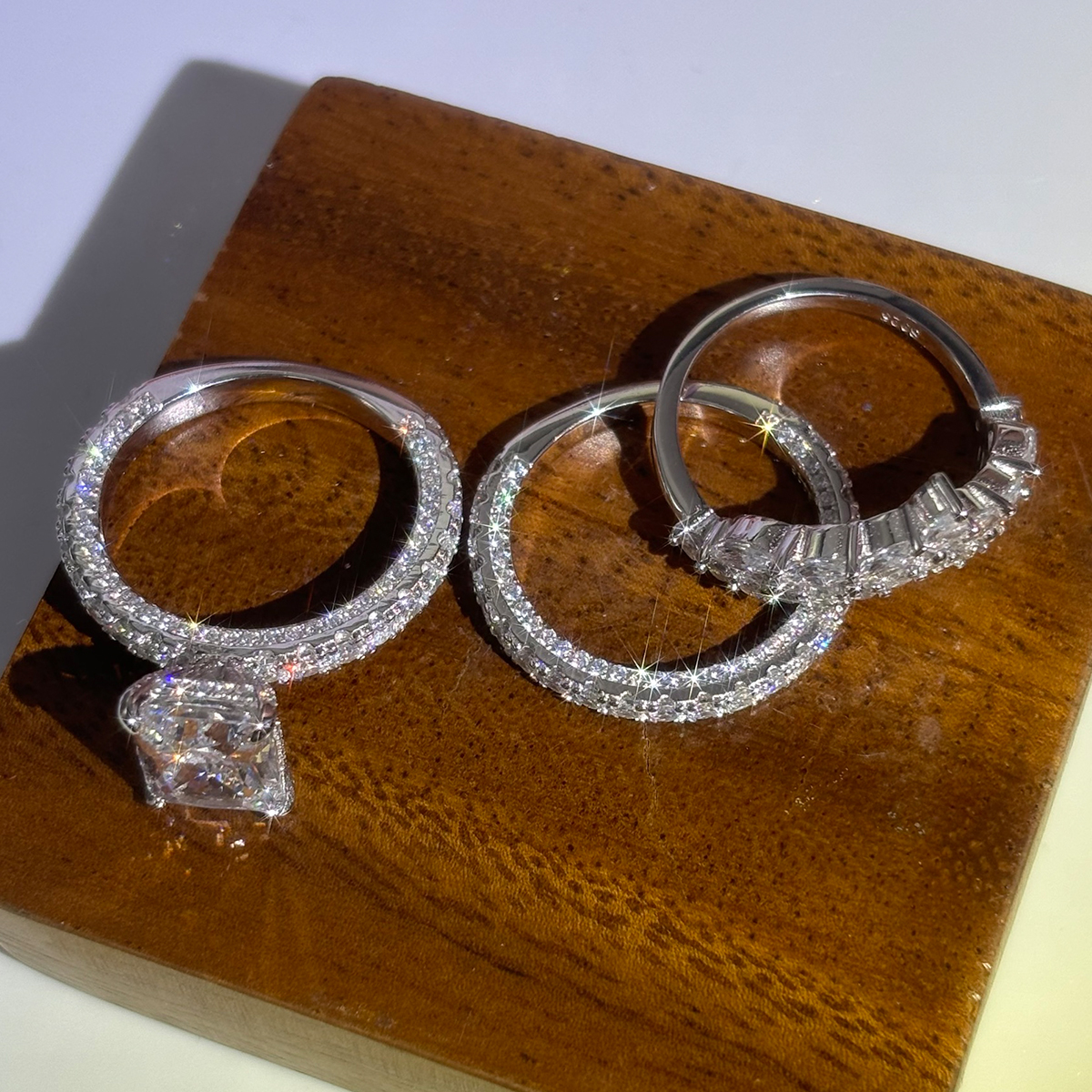 5ct Fashion Emerald Cut White Sapphire Bridal Set/3pcs