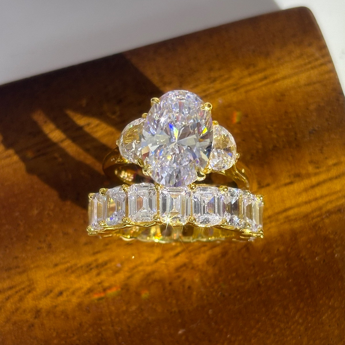 4ct Oval Cut White Sapphire Wedding Set / 2pcs