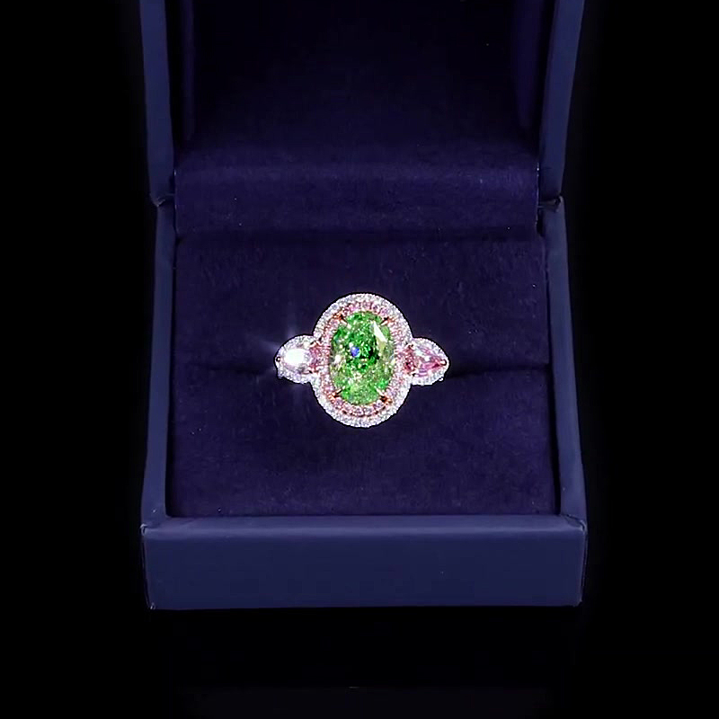 2ct Oval Cut Peridot Pink Sapphire Engagement Ring