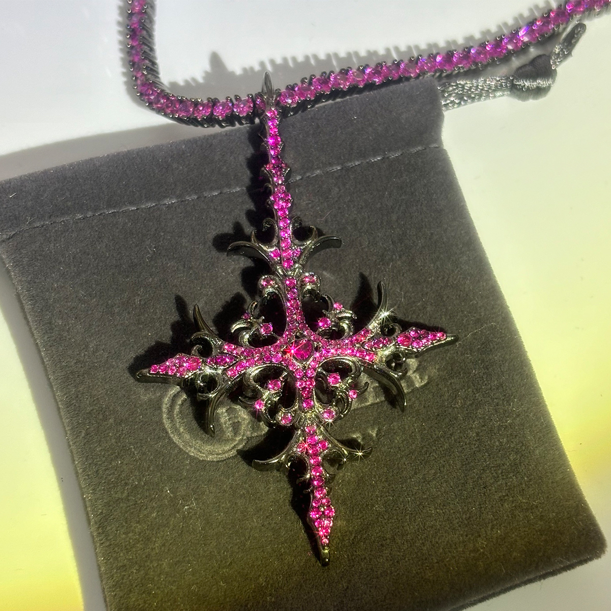 Hip Hop Purple Sapphire Cross Pendant Necklace for Men