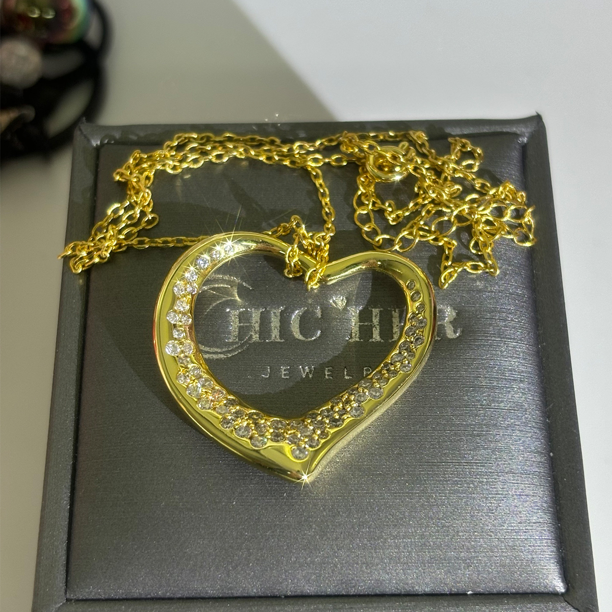 Scattered White Sapphire Heart Pendant Necklace