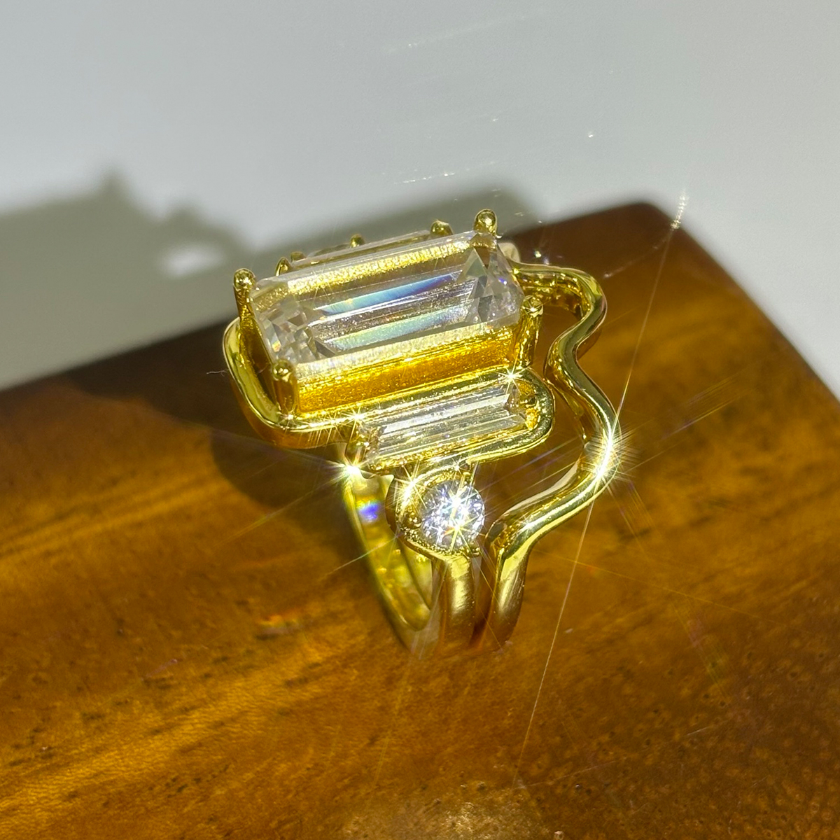 Ribbon Design 1.83ct Baguette Cut White Sapphire Wedding Set