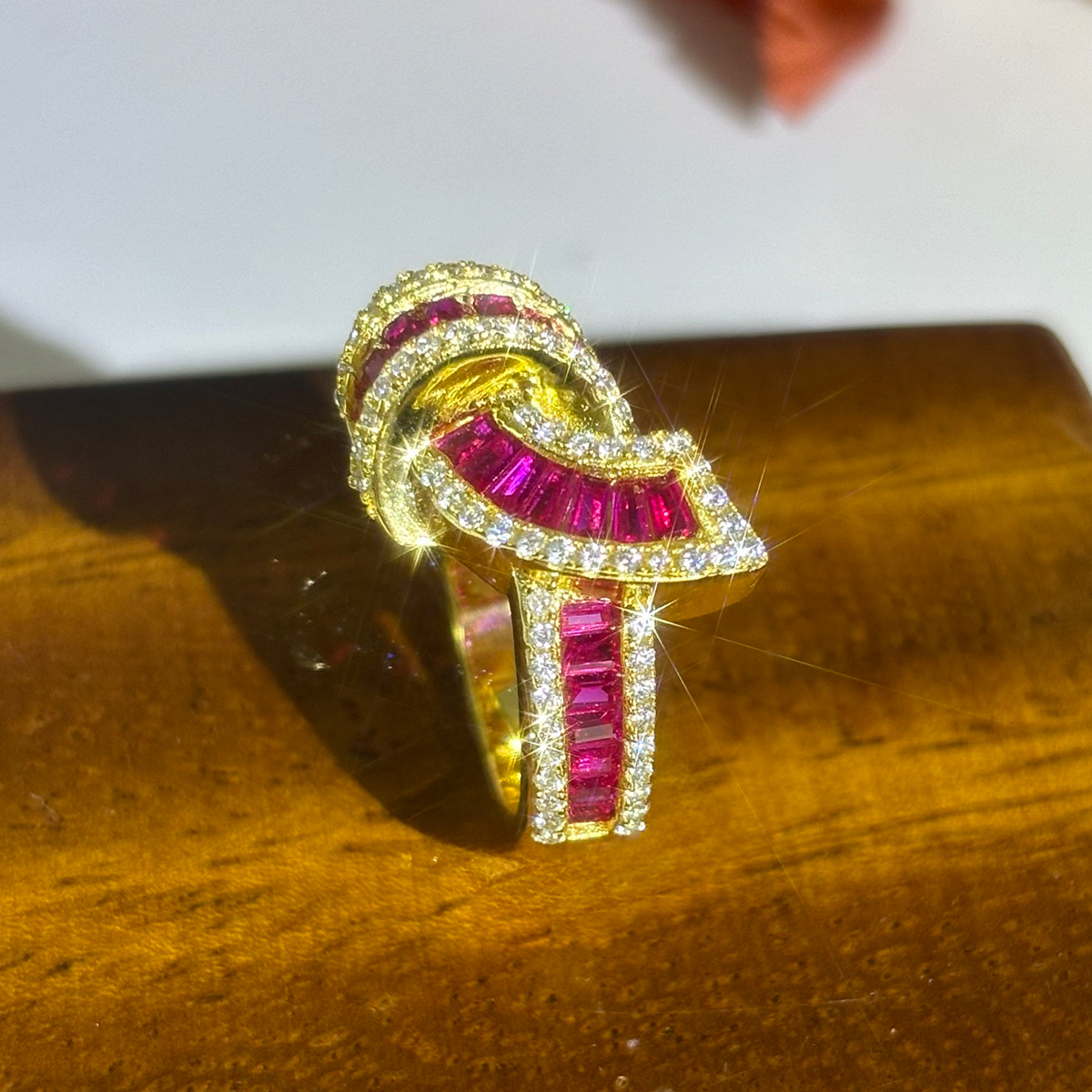 Knot Design 1.75ct Emerald Cut Ruby Wedding Band