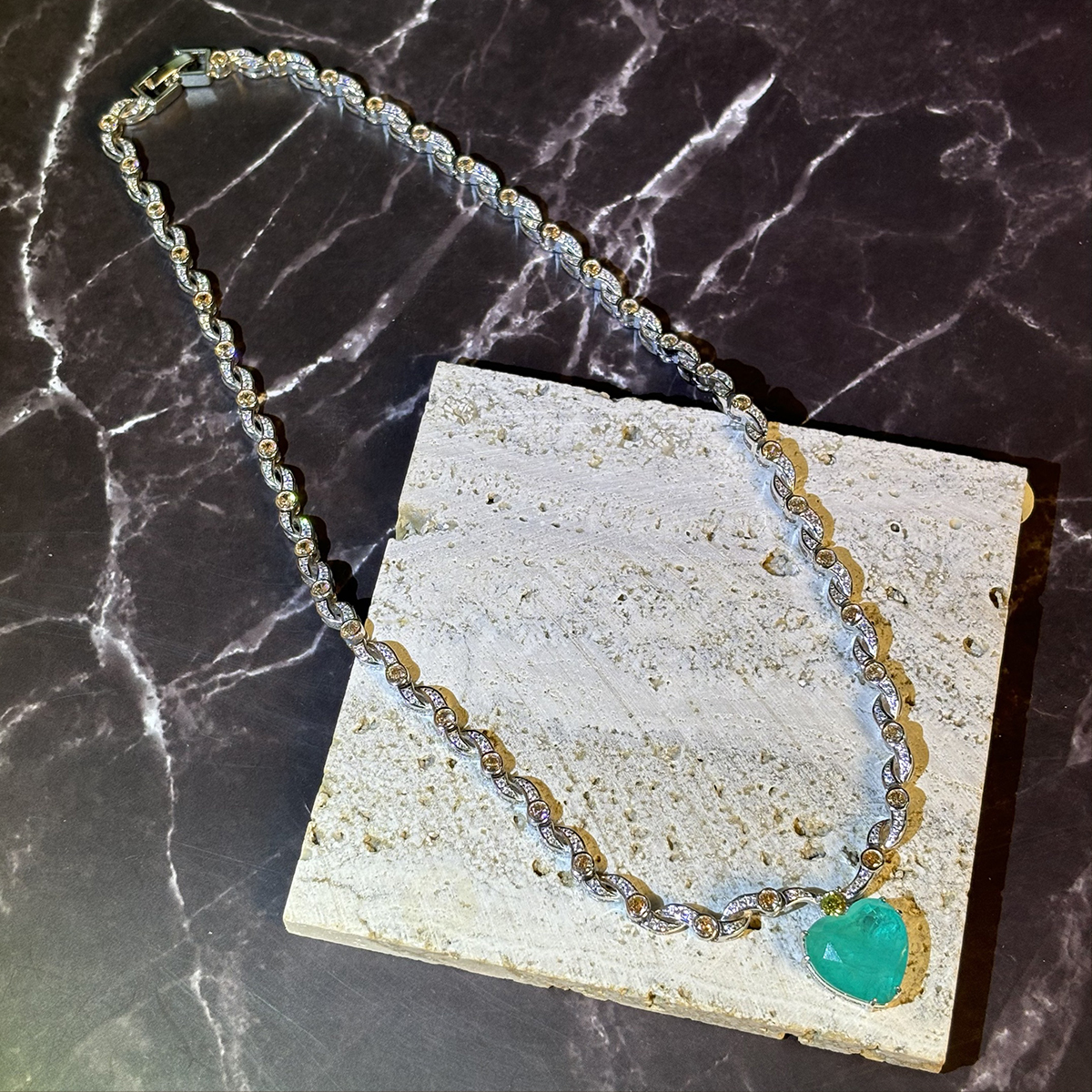 Stunning Heart Cut Emerald Sapphire Pendant Necklace