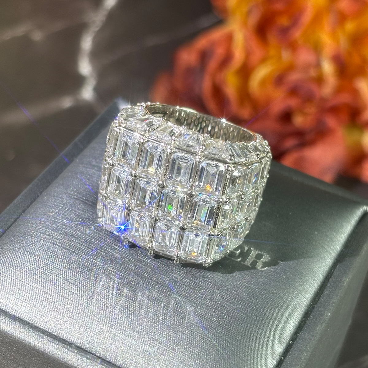 Emerald Cut White Sapphire Micro-Pave Men's Wedding Band