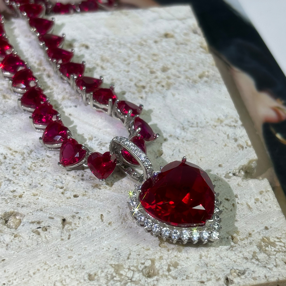 Heart Cut Ruby Sapphire Pendant Necklace