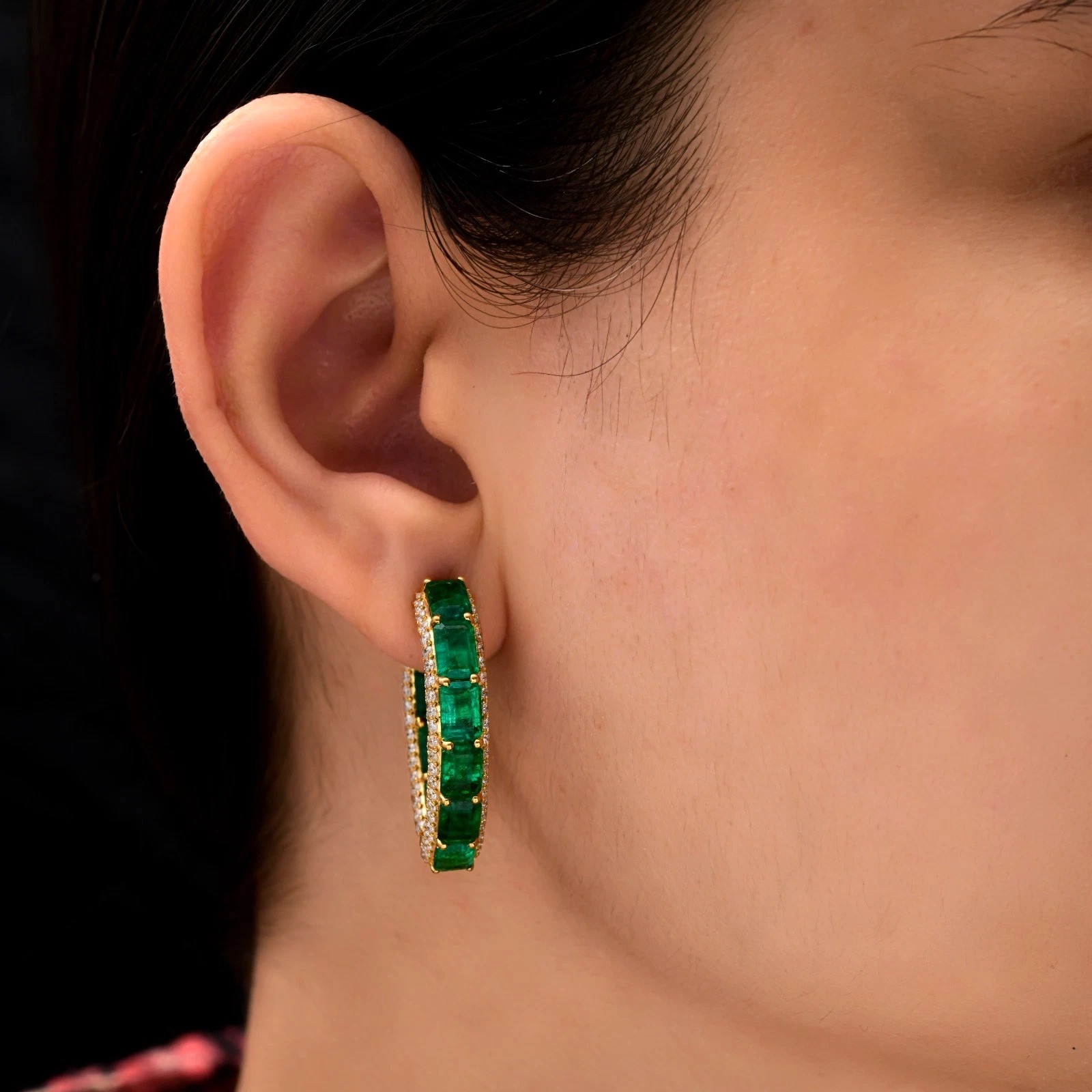 Emerald & White Sapphire Hoop Earrings