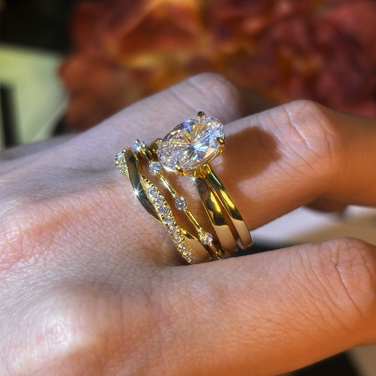 3ct Oval Cut White Sapphire Wedding Ring Set / 4-Piece