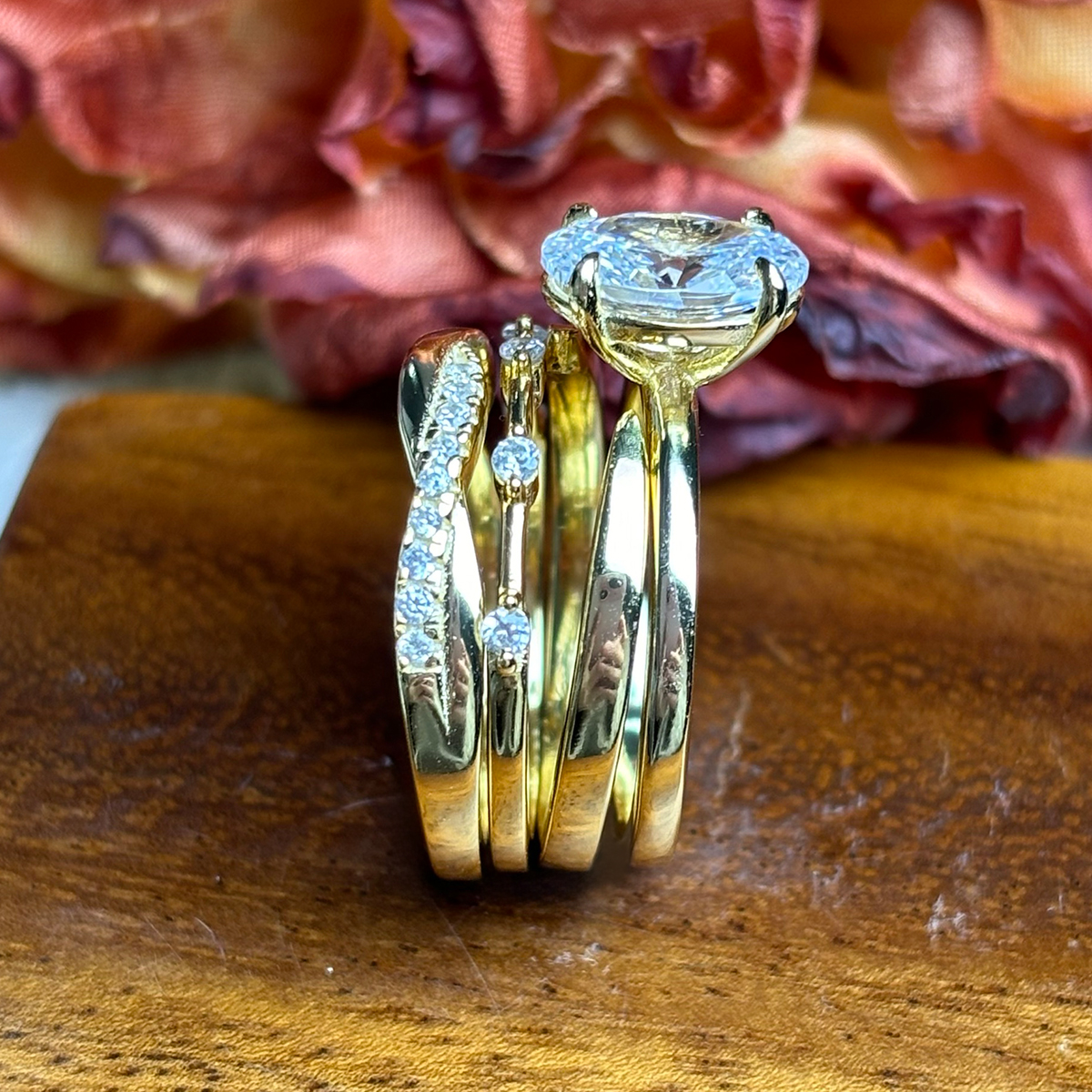 3ct Oval Cut White Sapphire Wedding Ring Set / 4-Piece