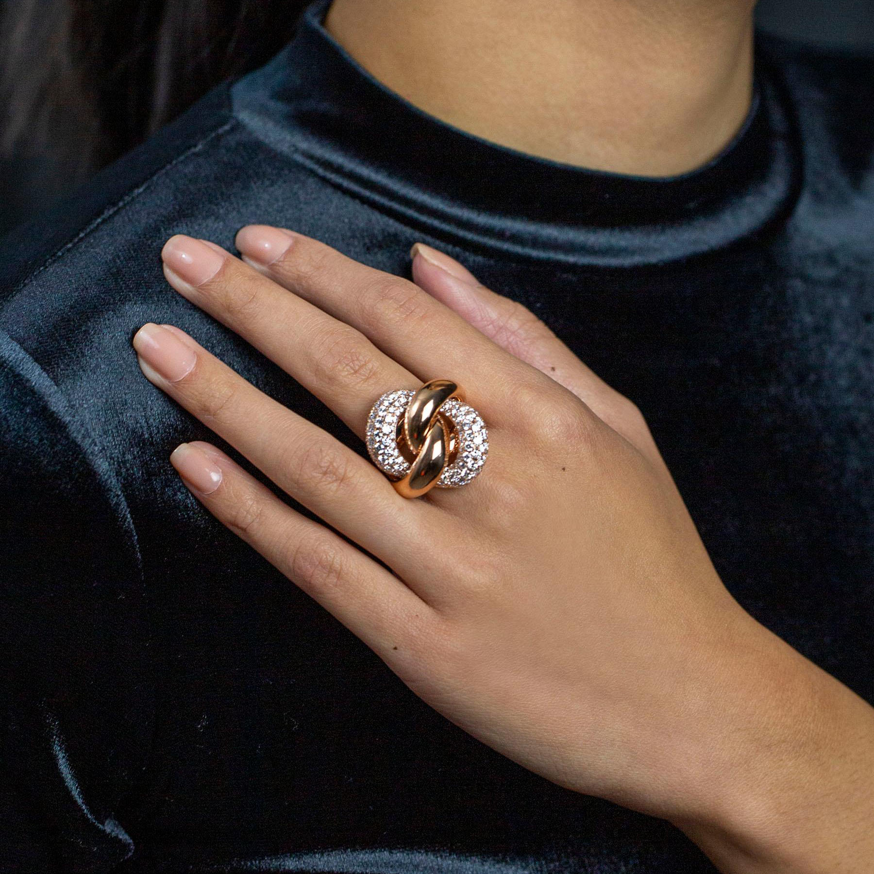 4.85ct Micro-pave Setting Round Cut White Sapphire Intertwined Cocktail Ring