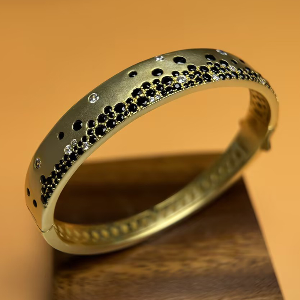 Scattered Black&White Sapphire Confetti Bangle Bracelet