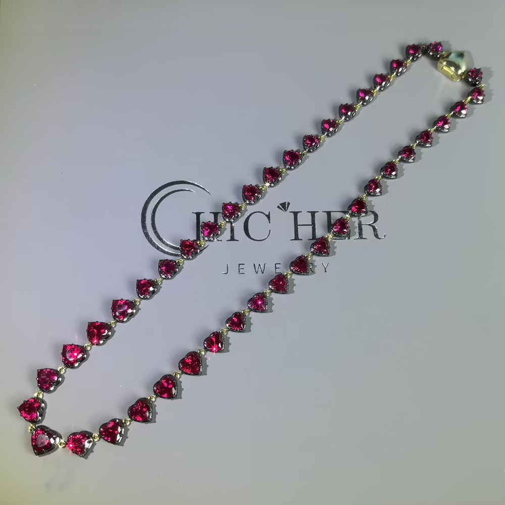 Ruby Heart Button Back Necklace