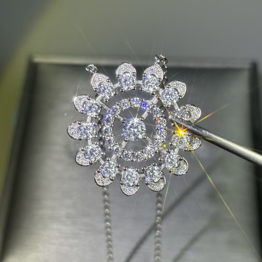 Sunflower Design Round Cut White Sapphire Pendant Necklace