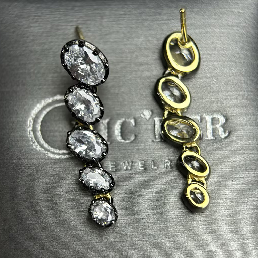 Stacked Oval Cut White Sapphire Drop Earrings