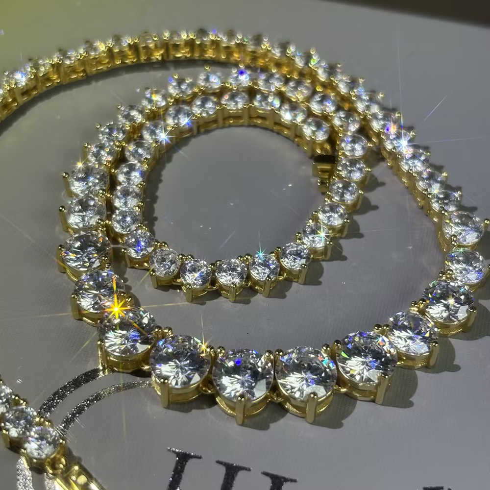 3-prong Round Cut White Sapphire Tennis Necklace