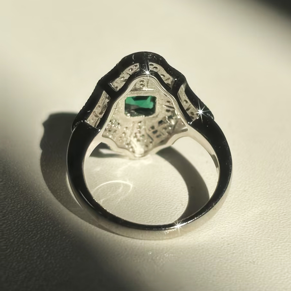 3ct Art Deco Asscher Cut Emerald Sapphire Engagement Ring