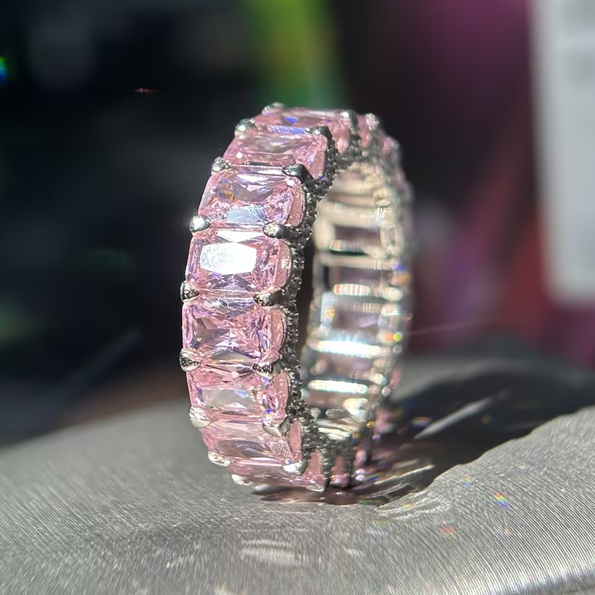 Radiant Cut Blue/Emerald/White/Yellow/Pink Sapphire Band Ring