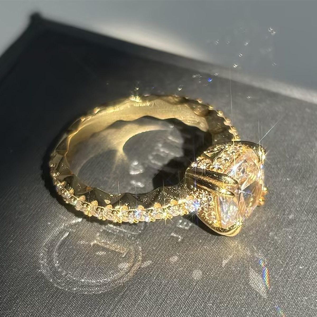 3ct Cushion Cut White & Emerald Sapphire Panther Claw Statement Ring