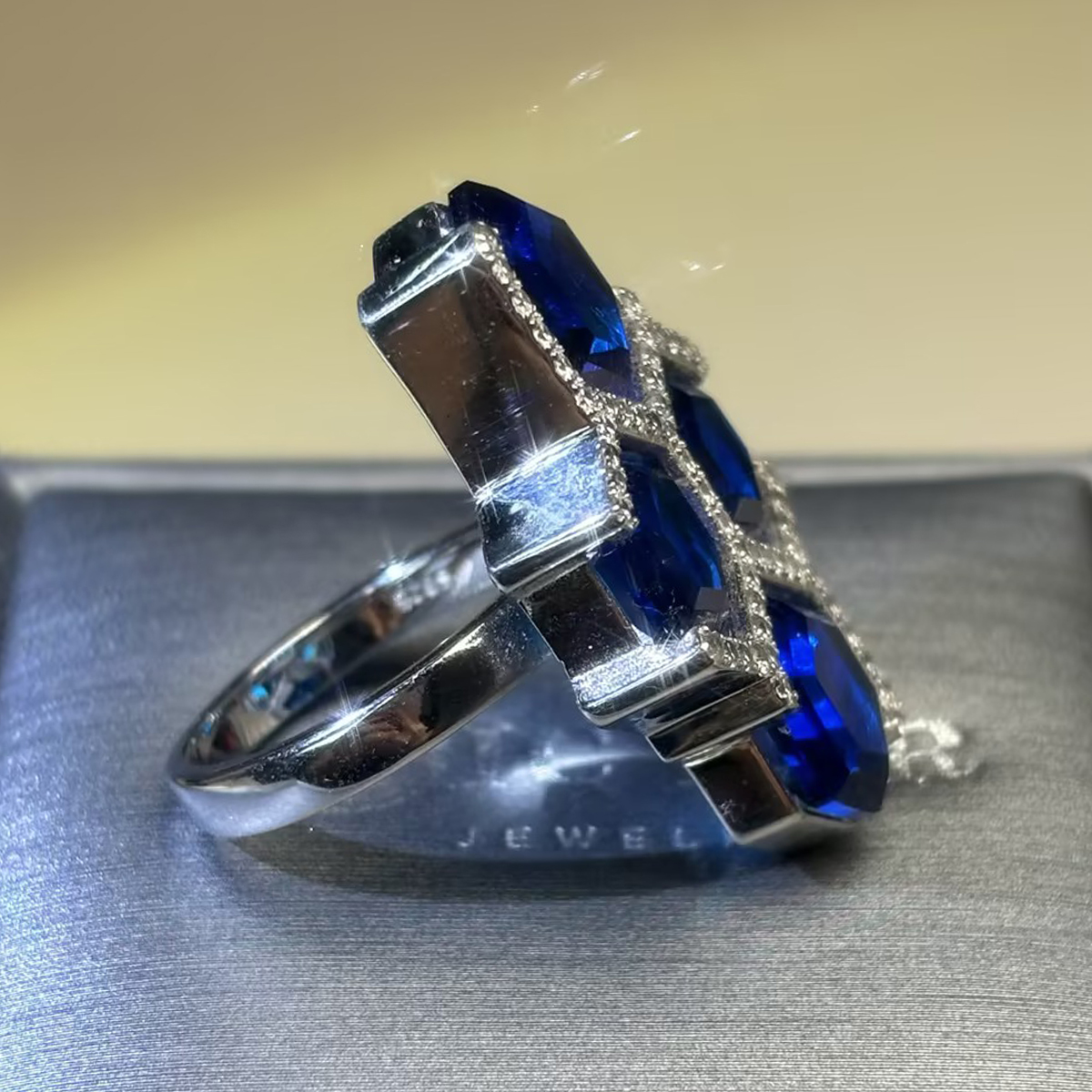 Geometric 12ctw Hexagon Cut Blue Sapphire Ring