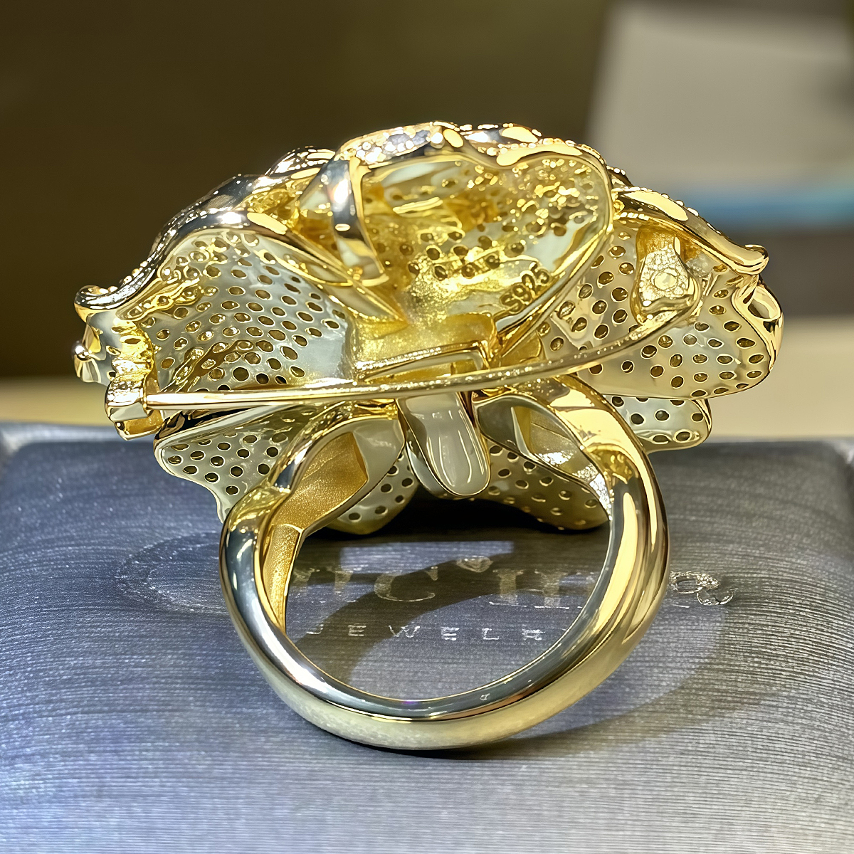 Round Cut White Sapphire Convertible Floral Brooch-Ring