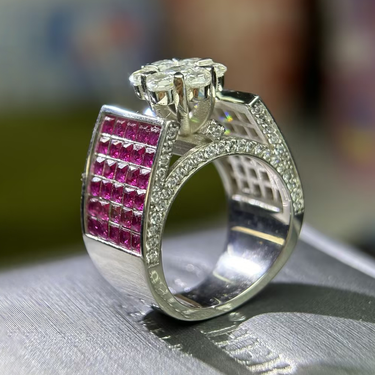 Floral Design 0.75ct Round Cut White Sapphire Engagement Ring