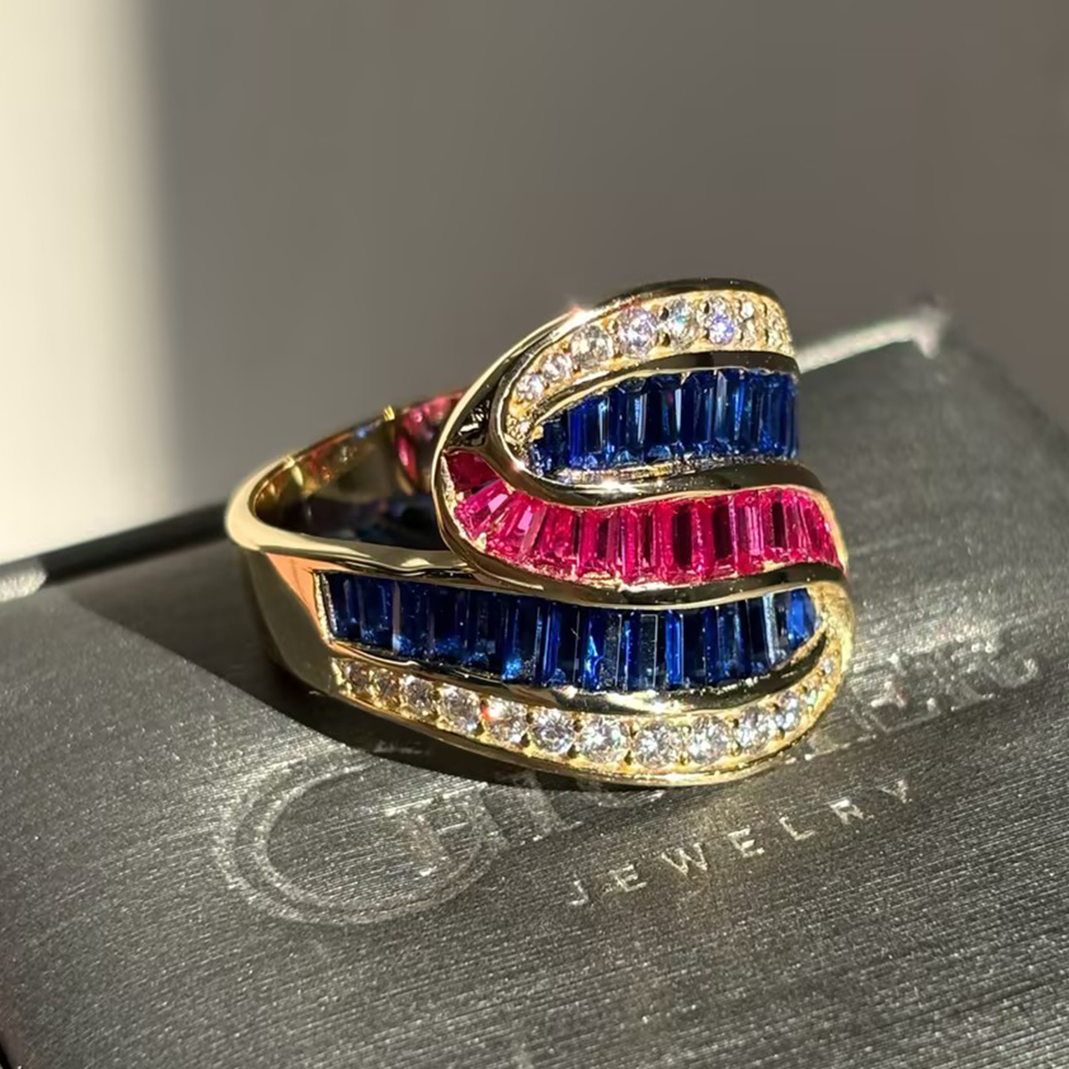 Baguette&Round Cut Multi-color Cluster Cocktail Ring