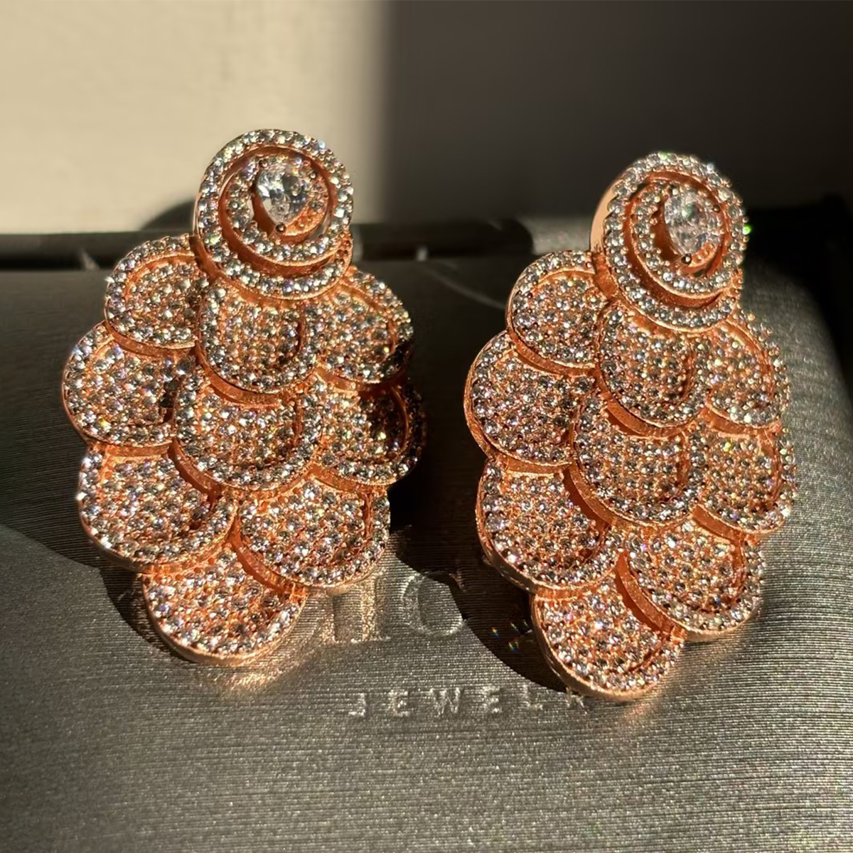 Pavé Disc Cluster Drop Earrings (Dual-Tone Options: Rose Gold & White Gold)