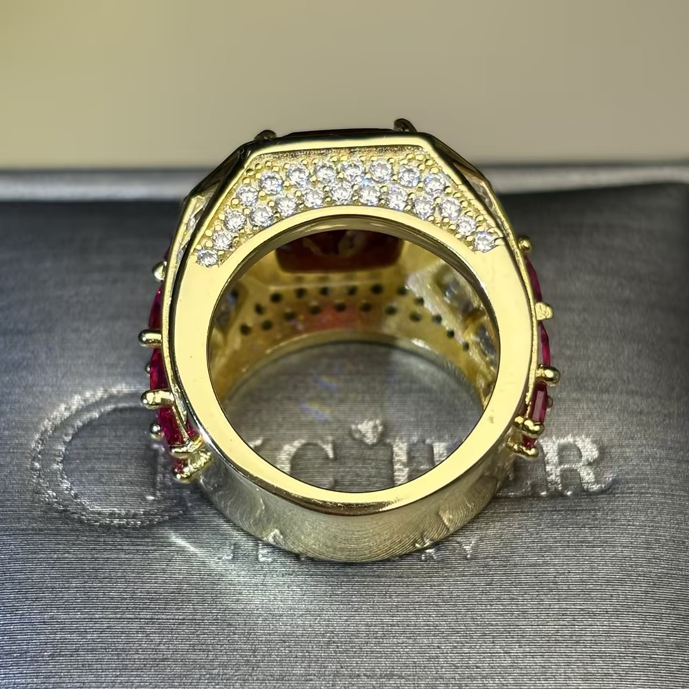 Cushion Cut Ruby & Multi-Cut White Sapphire Men's Ring