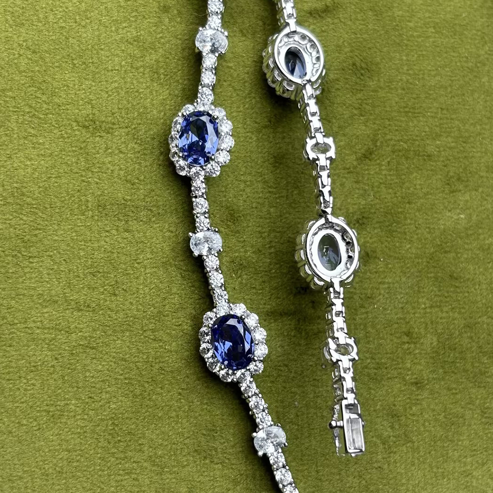 Oval&Round Cut Two-tone Sapphire Chain Bracelet