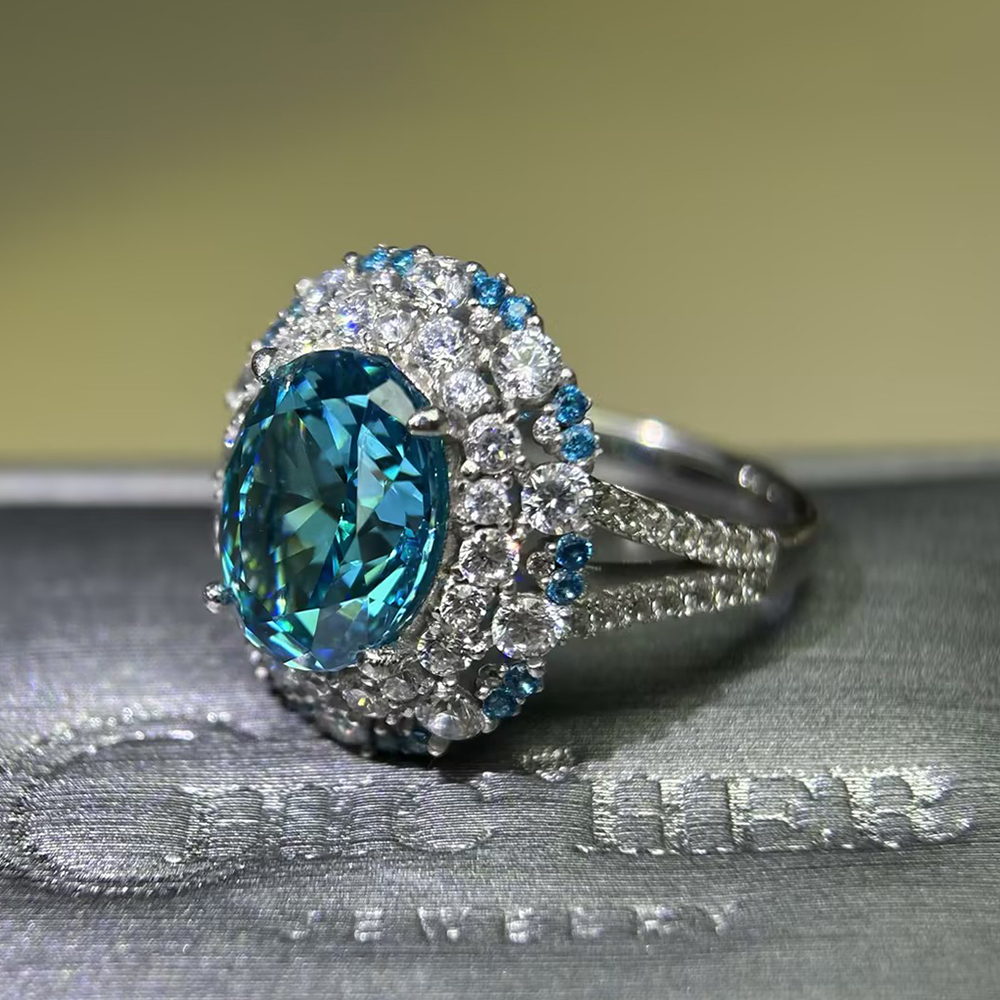 Paraiba Tourmaline & White Sapphire Double Halo Ring