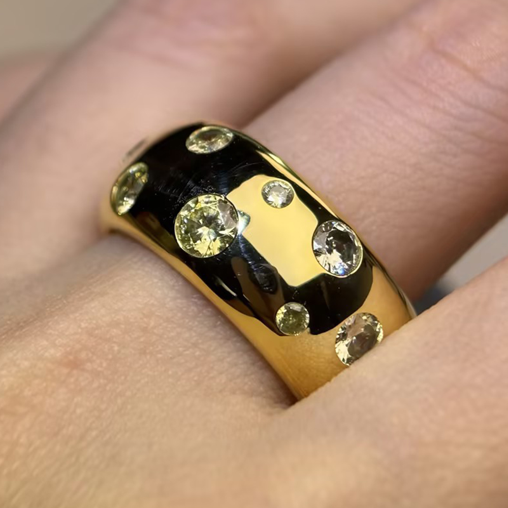 Pave Yellow Sapphire Bubble Dome Band Ring