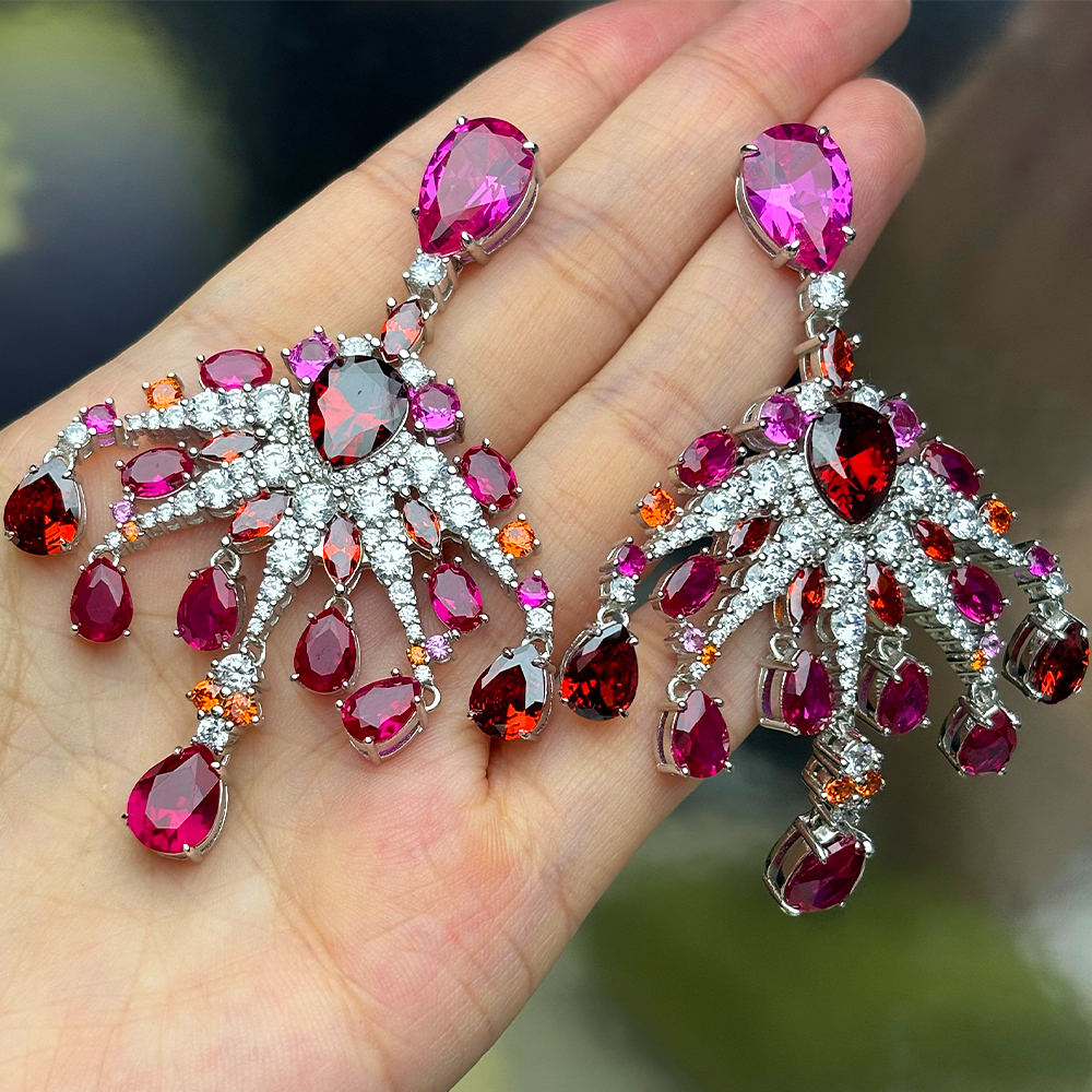 Ruby & White Sapphire Chandelier Earrings