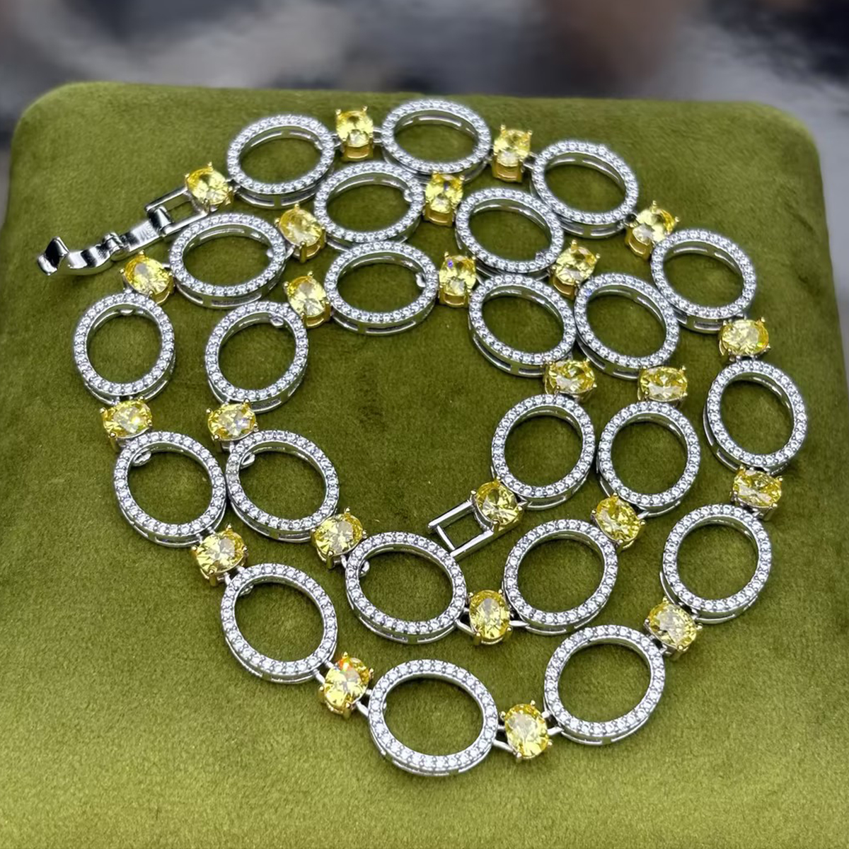 Modern Open-Circle White & Yellow Sapphire Choker Necklace