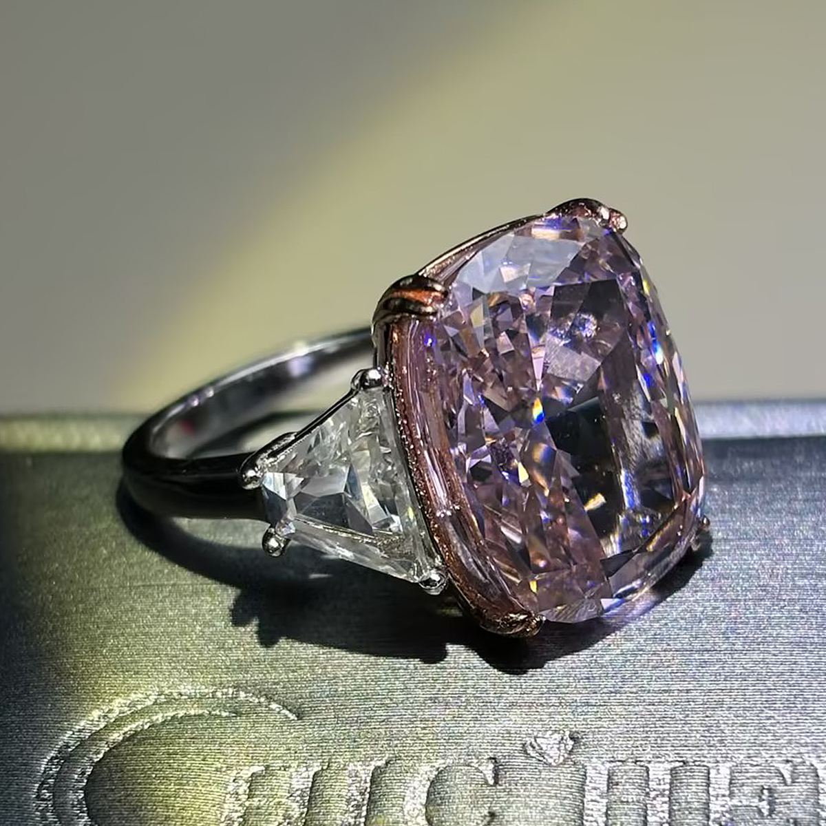 5ct Kunzite & White Sapphire Three-Stone Engagement Ring