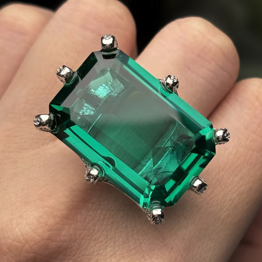 8ct Emerald Cut Vivid Green Emerald Statement Ring