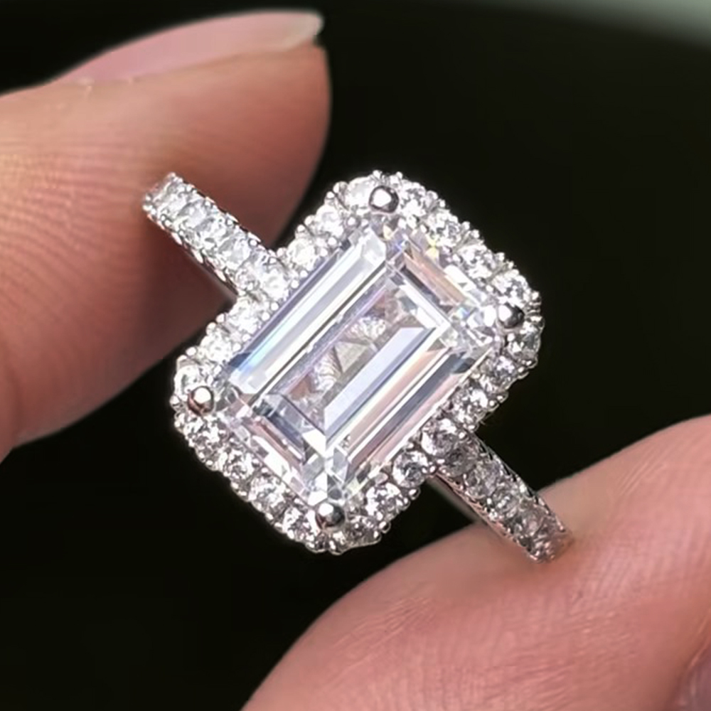 3ct Emerald Cut White Sapphire Halo Ring