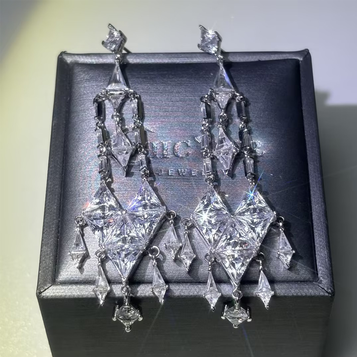 Art Deco Multi-Cut White Sapphire Chandelier Earrings