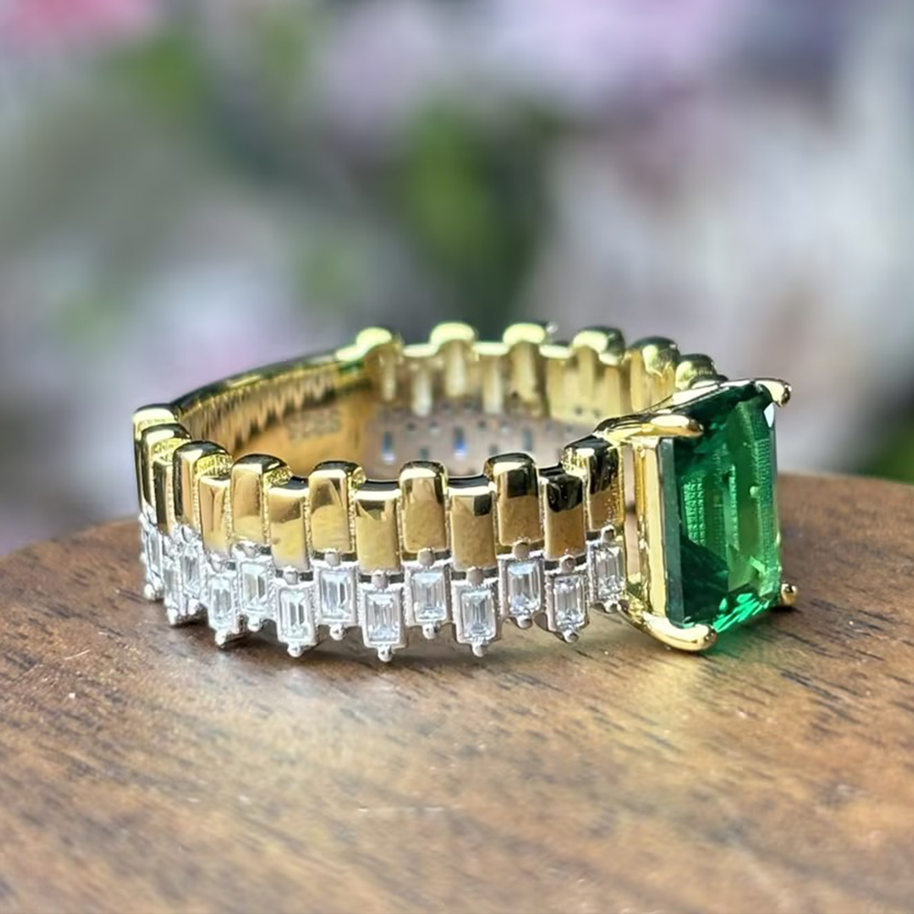 Original Design - 3ct Emerald Cut Emerald Sapphire Engagement Ring