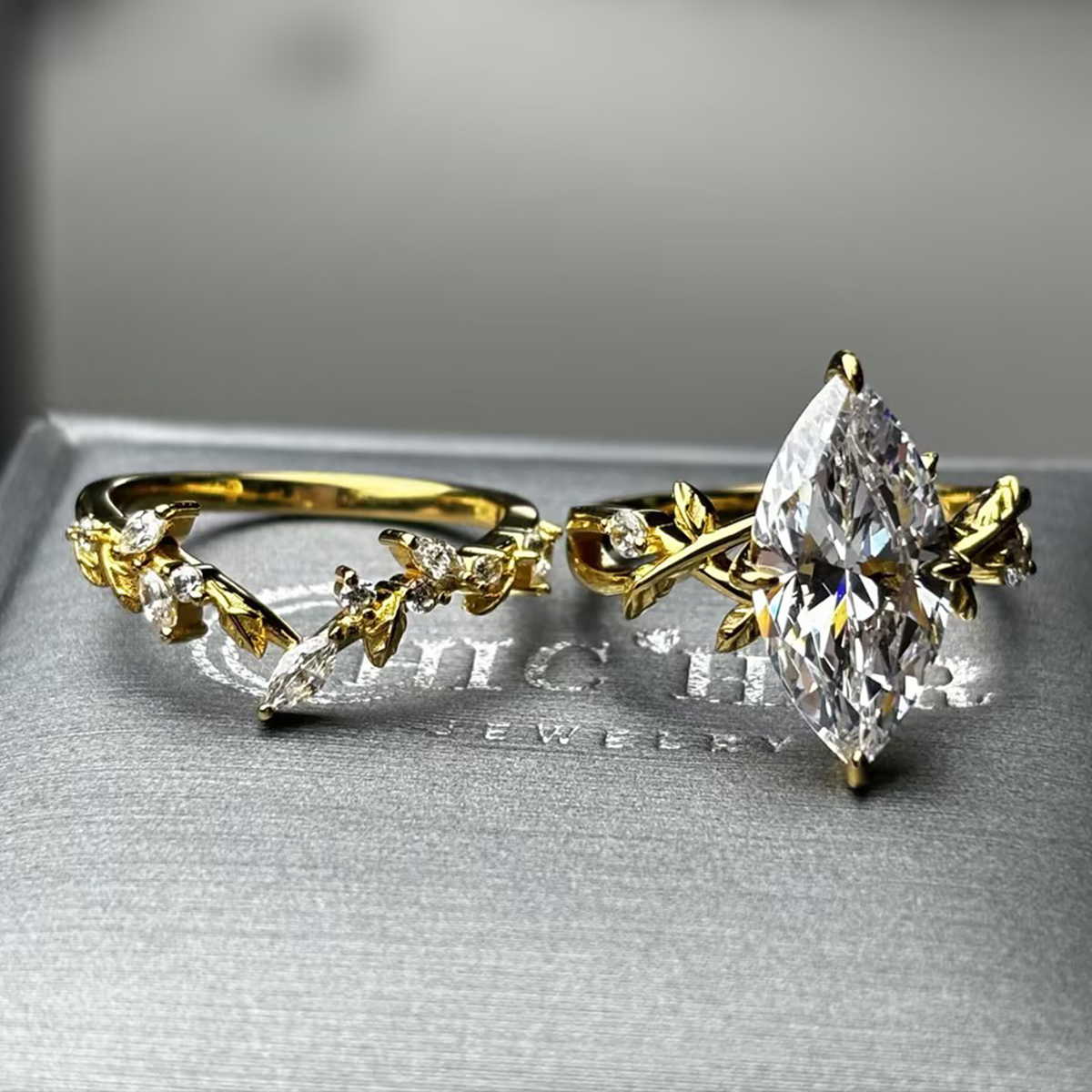 3ct Marquise Cut White Sapphire Wedding Set / 2-piece 