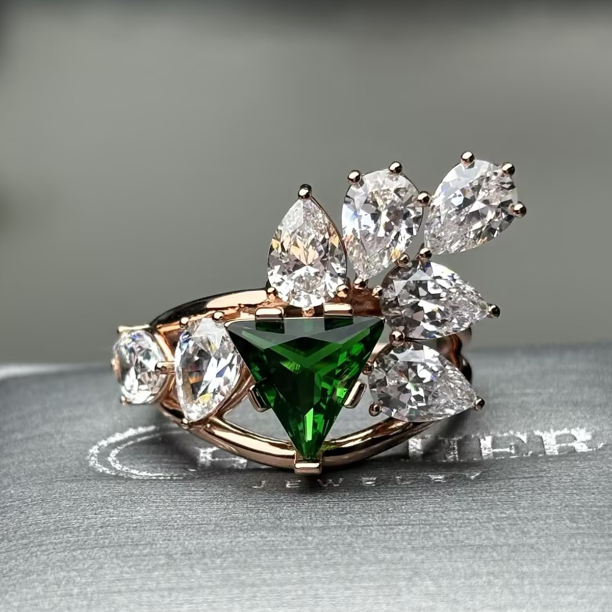 2ct Triangular Cut Emerald Rose Gold Engagement Ring